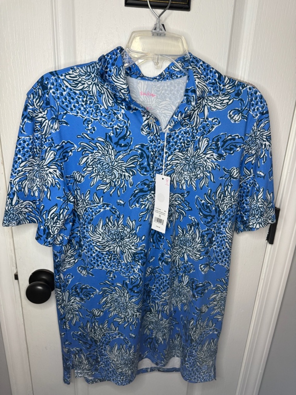 Lilly Pulitzer Blue Floral Men's Short-Sleeve Shirt